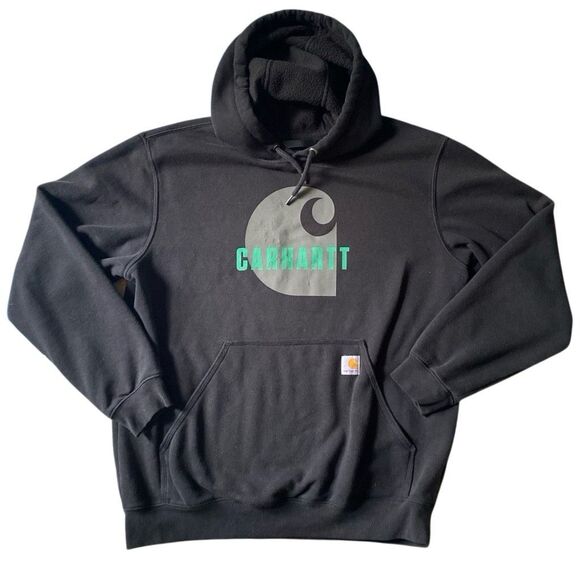 Vintage Carhart thick loose fit hoodie, large teal graphic rare y2k chore - Picture 1 of 6